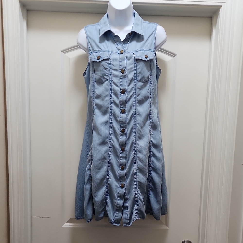 Sleeveless Denim Button-Down Dress
